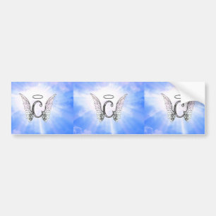 Initiaal Monogram C met Angel Wings, Halo Clouds Bumpersticker