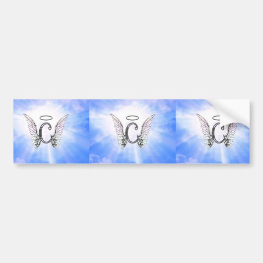 Initiaal Monogram C met Angel Wings, Halo Clouds Bumpersticker (Voorkant)