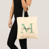 Initiaal Monogram Canvas tas, Mint Green en Black Tote Bag (Voorkant (product))