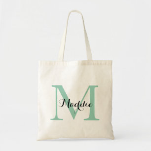 Initiaal Monogram Canvas tas, Mint Green en Black Tote Bag