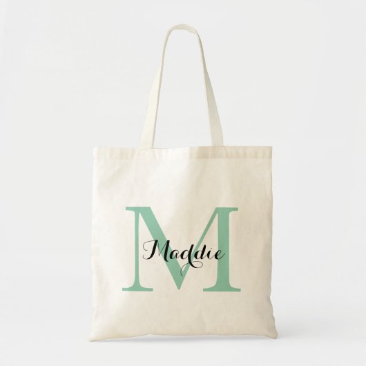 Initiaal Monogram Canvas tas, Mint Green en Black Tote Bag (Voorkant)