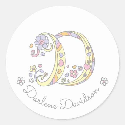 Initiaal-monogram D aangepaste naam-ID-stickers Ronde Sticker (Voorkant)