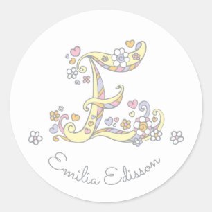 Initiaal monogram E aangepaste naam stickers met i