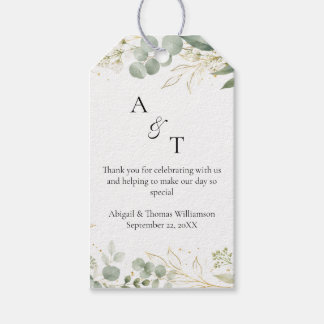 Initiaal Monogram Eucalyptus Botanicals Bruiloft Cadeaulabel