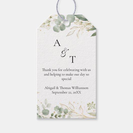 Initiaal Monogram Eucalyptus Botanicals Bruiloft Cadeaulabel (Voorkant)