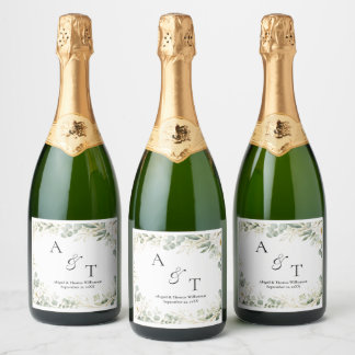 Initiaal Monogram Eucalyptus Botanicals Groeneleme Sparkling Wijnetiket