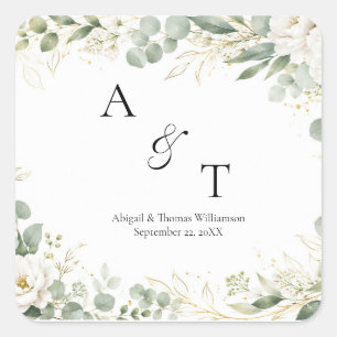 Initiaal Monogram Eucalyptus Botanicals Groeneleme Vierkante Sticker
