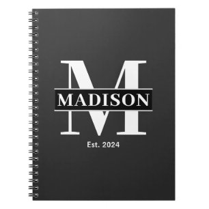 Initiaal Monogram Familienaam Custom Zwart-wit Notitieboek