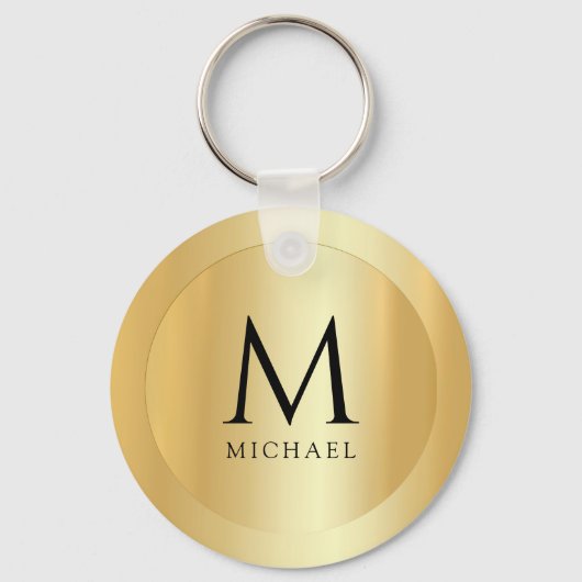 Initiaal Monogram Faux Gold Name Elegant Sjabloon Sleutelhanger (Voorkant)