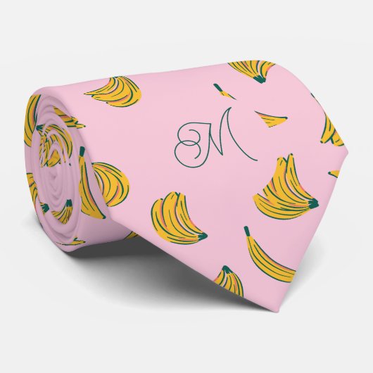 Initiaal Monogram Geel en Roze Banaan Stropdas (Opgerold)
