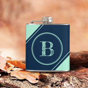 Initiaal Monogram Geometrische Diagonaal Blauwe Mu Heupfles