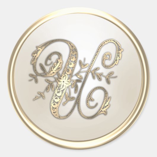 Initiaal monogram goud en ivoor U Ronde Sticker (Voorkant)