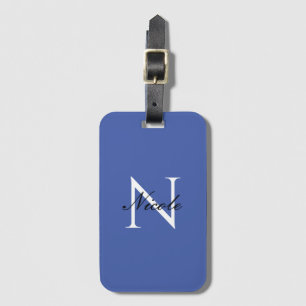 Initiaal monogram handgeschreven eigen naam blauw bagagelabel