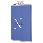 Initiaal monogram handgeschreven eigen naam blauw heupfles (Links)