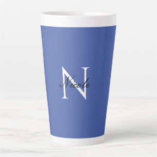 Initiaal monogram handgeschreven eigen naam blauw latte mok