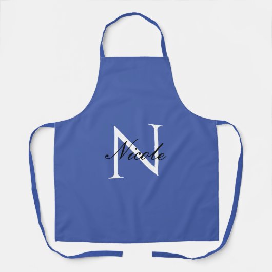 Initiaal monogram handgeschreven eigen naam blauw schort (Voorkant)