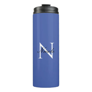 Initiaal monogram handgeschreven eigen naam blauw thermosbeker