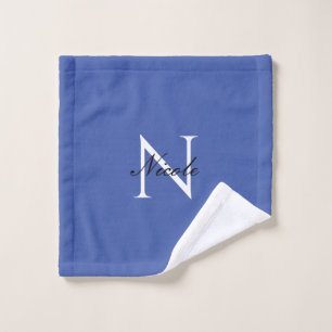 Initiaal monogram handgeschreven eigen naam blauw washandje