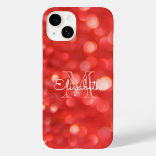 Initiaal Monogram Koraal Glitter Bokeh Case-Mate iPhone 14 Hoesje