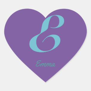 Initiaal Monogram Letter E Paarse Blauwe cursieve Hart Sticker
