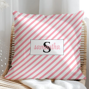 Initiaal Monogram Naam Roze en Wit Kussen