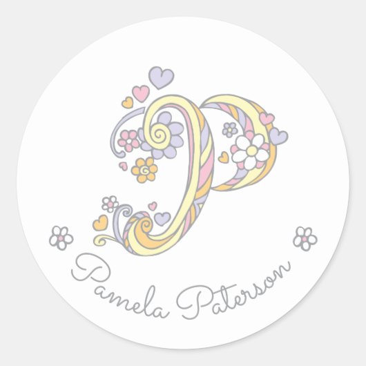 Initiaal monogram P aangepaste naam stickers met i (Voorkant)