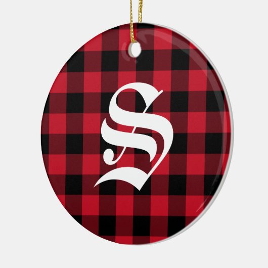 Initiaal Monogram Rood Zwart Buffel Check Plak Keramisch Ornament (Links)