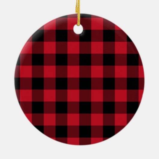 Initiaal Monogram Rood Zwart Buffel Check Plak Keramisch Ornament (Achterkant)