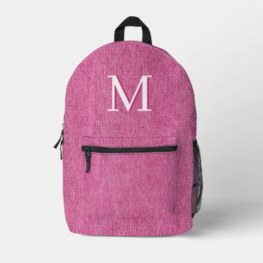 Initiaal Monogram Roze Denim Bedrukte Rugzak (Voorkant)
