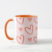 Initiaal monogram - roze sinaasappel en rode harte mok (Links)