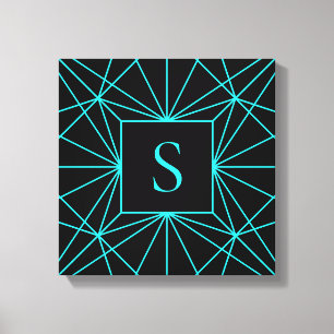 Initiaal monogram Turquoise geometrisch ontwerp Canvas Afdruk