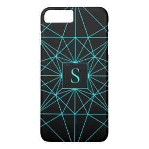 Initiaal monogram   Turquoise geometrisch ontwerp iPhone 8 Plus / 7 Plus Hoesje