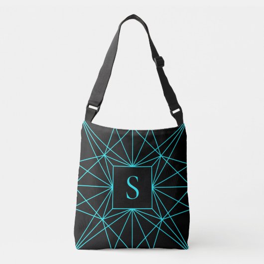 Initiaal monogram | Turquoise geometrisch ontwerp Crossbody Tas (Voorkant)