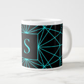 Initiaal monogram | Turquoise geometrisch ontwerp Extra Grote Beker (Voorkant rechts)