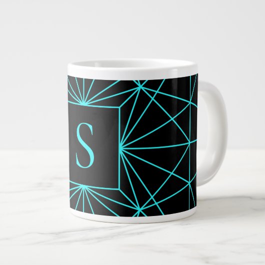 Initiaal monogram | Turquoise geometrisch ontwerp Extra Grote Beker (Voorkant rechts)