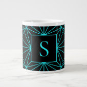 Initiaal monogram | Turquoise geometrisch ontwerp Extra Grote Beker (Voorkant)