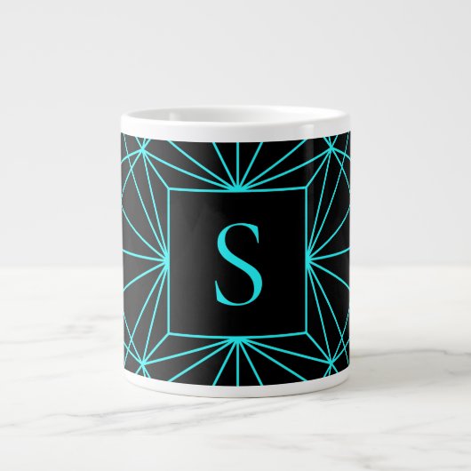 Initiaal monogram | Turquoise geometrisch ontwerp Extra Grote Beker (Voorkant)