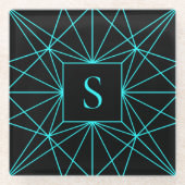 Initiaal monogram | Turquoise geometrisch ontwerp Glazen Onderzetter (Voorkant)