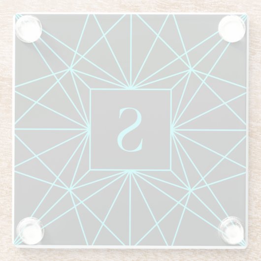 Initiaal monogram | Turquoise geometrisch ontwerp Glazen Onderzetter (Achterkant)