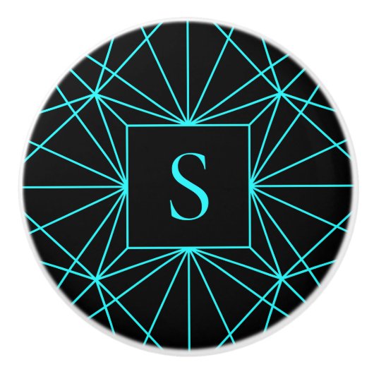 Initiaal monogram | Turquoise geometrisch ontwerp Keramische Knop (Voorkant)