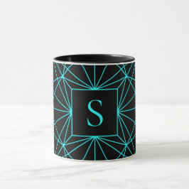 Initiaal monogram | Turquoise geometrisch ontwerp Mok