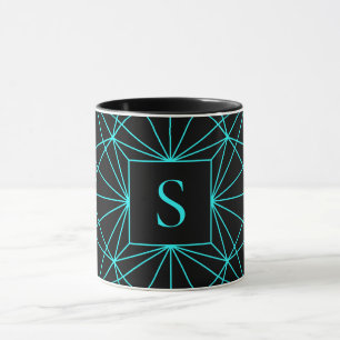 Initiaal monogram   Turquoise geometrisch ontwerp Mok
