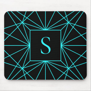Initiaal monogram   Turquoise geometrisch ontwerp Muismat
