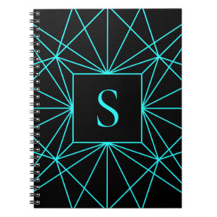 Initiaal monogram   Turquoise geometrisch ontwerp Notitieboek