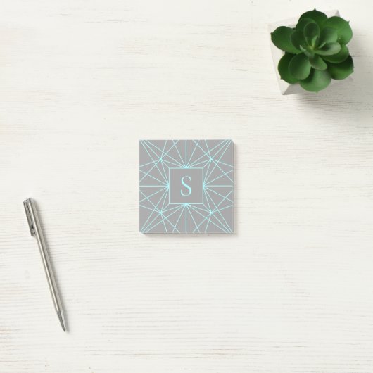 Initiaal monogram | Turquoise geometrisch ontwerp Post-it® Notes (Kantoor)