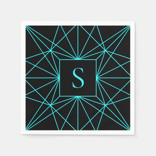 Initiaal monogram | Turquoise geometrisch ontwerp Servet (Voorkant)