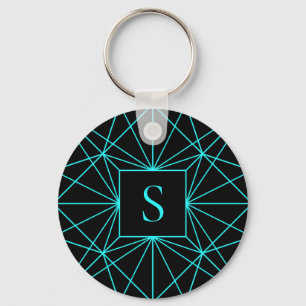 Initiaal monogram Turquoise geometrisch ontwerp Sleutelhanger