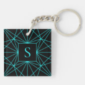 Initiaal monogram | Turquoise geometrisch ontwerp Sleutelhanger (Achterkant)