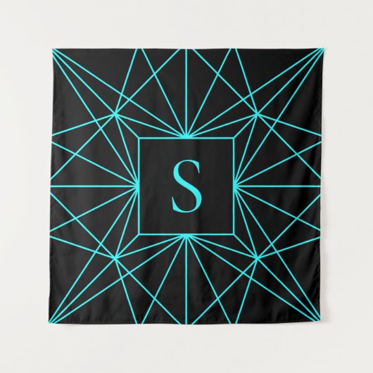 Initiaal monogram | Turquoise geometrisch ontwerp Wandkleed (Voorkant)