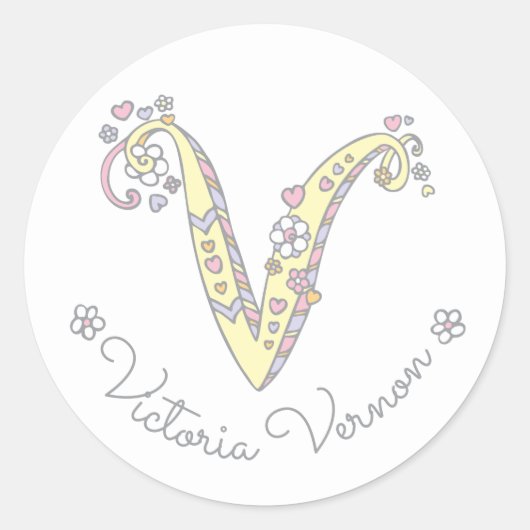 Initiaal monogram V aangepaste naam id naam sticke Ronde Sticker (Voorkant)